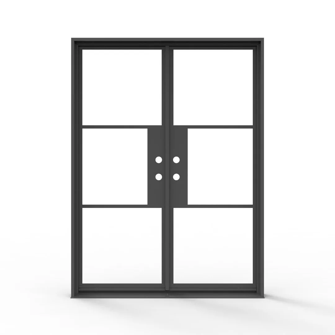Chateau Collection Steel French 3 lite double door with clear glass