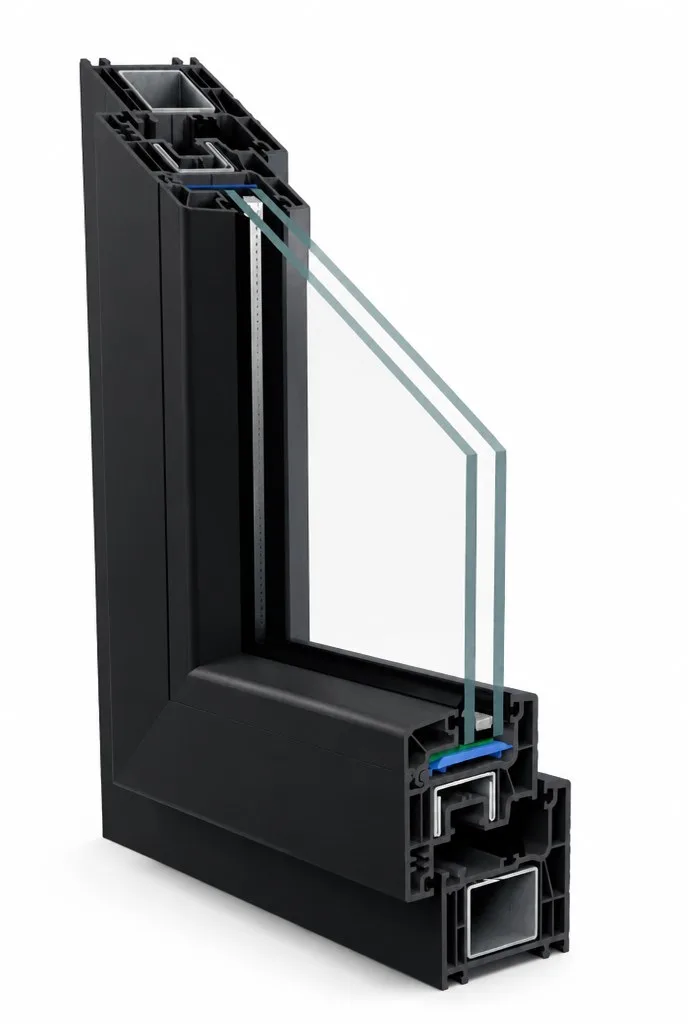 Lucera Collection uPVC window profile cutaway with double glazing