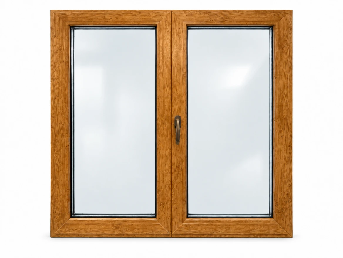 Lucera Collection uPVC double casement window in a wood-grain foil
