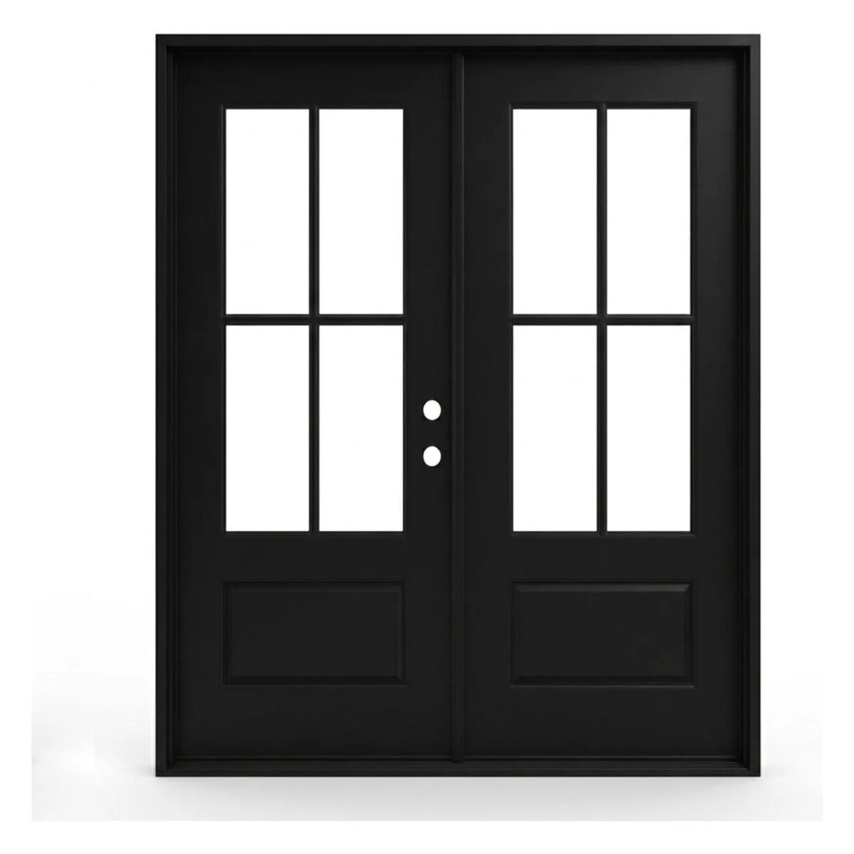 Valera Collection fiberglass four lite SDL double door, black mahogany grain